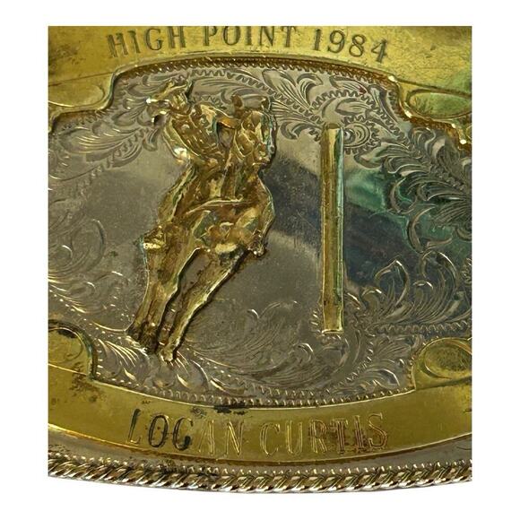 Montana Silversmiths 1984 Pole Bending Trophy Belt Buckle With Name Cowgirl main image 8